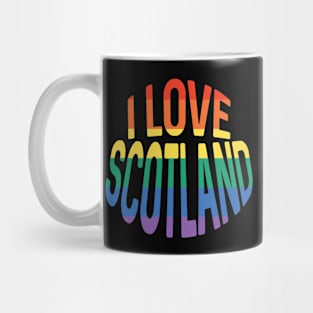 I LOVE SCOTLAND Rainbow Pride Flag Colour Typography Design Mug